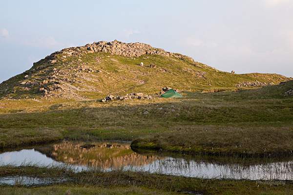 terra nova competition tent pitched next to sergeant man crag and tarn