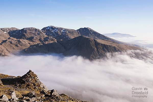 misty Wastwater from Westmorland Cairn on Great Gable
