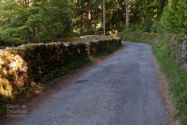 small country lane leading over trough house bridge to dalegarth hall
