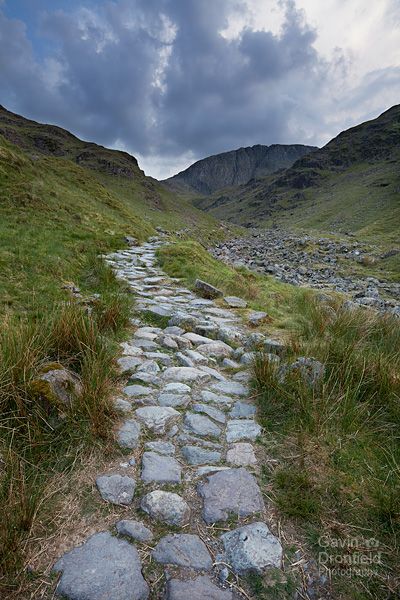 great end crag seen from the paved footpath leading up through ruddy gill