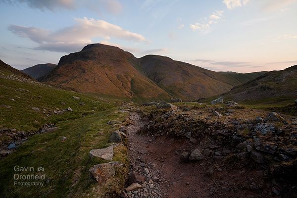 great gable and green gable in profile from the footpath linking sprinkling tarn and styhead pass