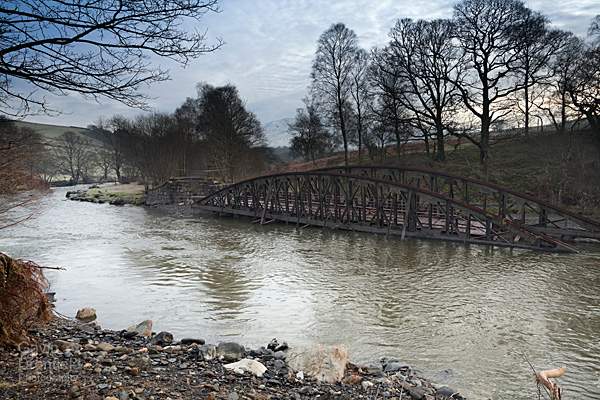 broken bridge on River Greta after Storm Desmond