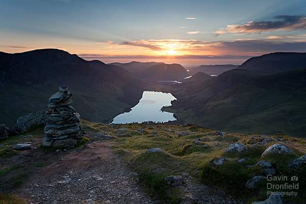 colourful summer sunset in Buttermere Valley from Fleetwith Pike