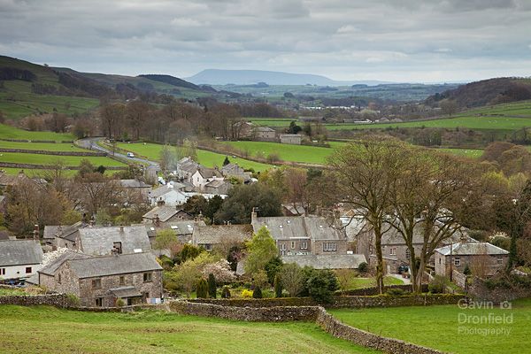 Stainforth village and Pendle Hill in spring