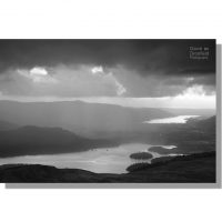 Stormy monochrome Derwent Water sunset from Bleaberry Fell