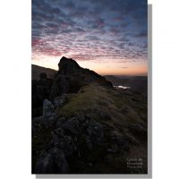 lion and the lamb crag on helm crag ridge panoramic view at dawn over misty easedale and grasmere lake