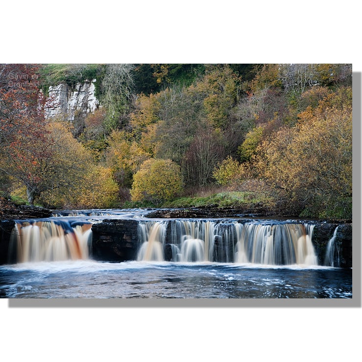 wain wath force waterfall in the river swale surrounded by autumnal trees
